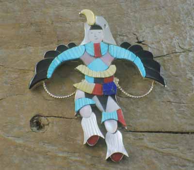 Nativ American Jewelry Kachina Dancer Inlay Pendant/Pin